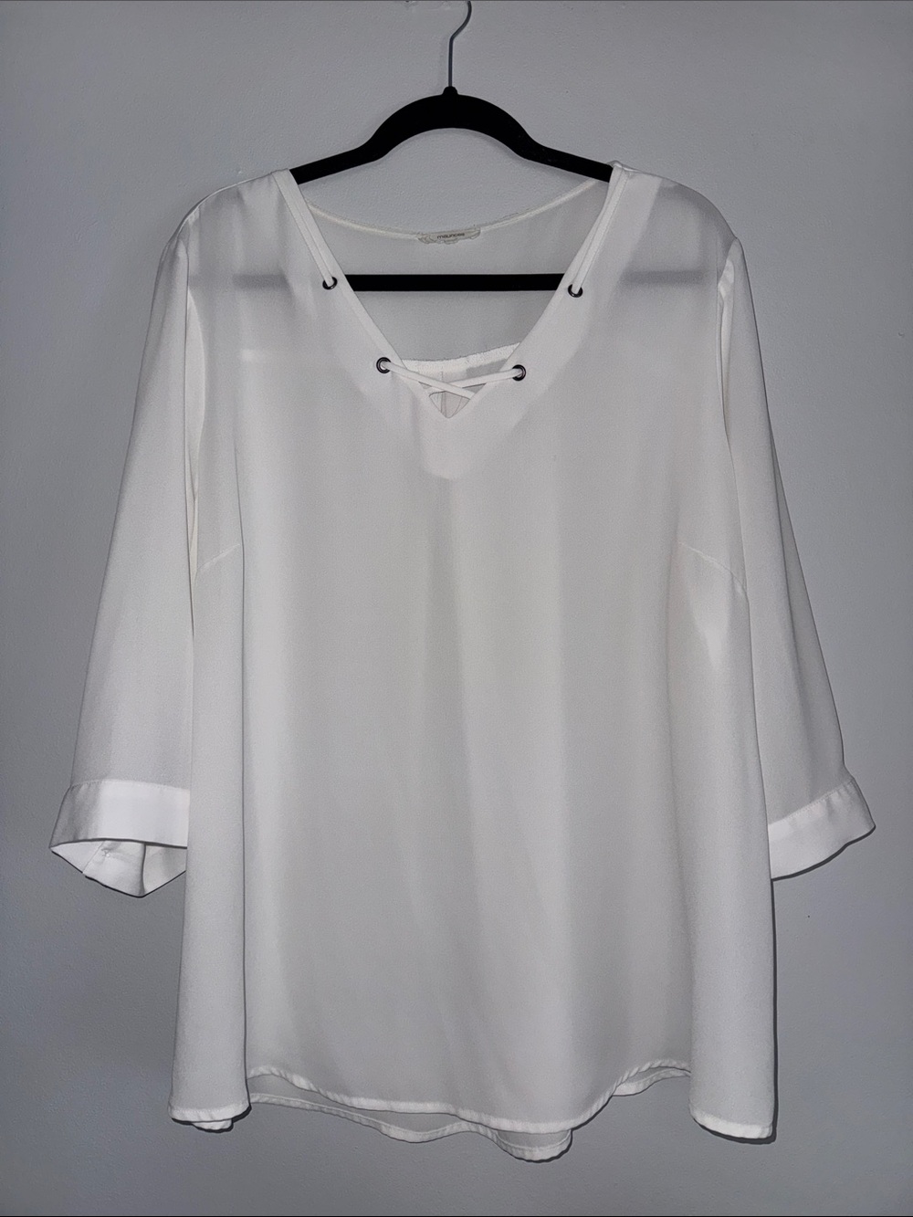 Maurices Ivory Lace-Up V-Neck Blouse